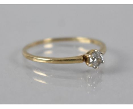 A 9ct Gold Mounted Diamond Ring, Round Cut Stone Measuring 3.7mm in Six Claws to a Delicate 9ct Gold Band, 1gm, Size N.5 