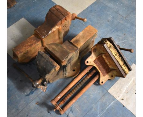 Two Large Vintage Vices Together with a Vintage Press 