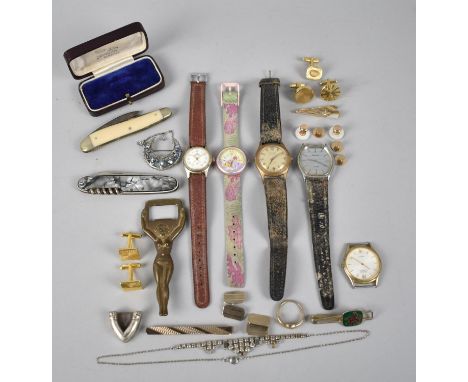 A Collection of Various Vintage items to include Wristwatches, Bottle Openers, Penknives, Cufflinks and Buttons Etc 
