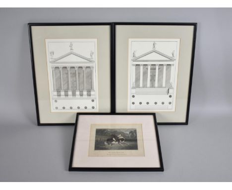 A Framed German 19th Century Engraving, the Good Friend, Together with Two Framed Architectural Prints 