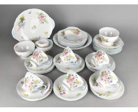 A Collection of Various Shelley Wild Flowers China to Comprise Six Cups, Eight Saucers, Side Plates, Bowls, Cake Plate etc (V