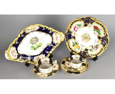 A Collection of 19th Century English Porcelain to Comprise Coalport Batwing Cups and Saucers, a Hand Painted Shaped Plate wit