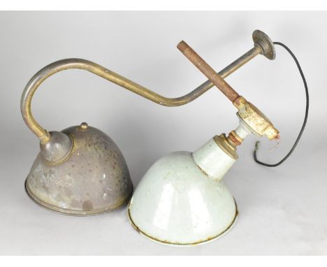 Two Vintage Industrial Enamel Shade Light Fittings 