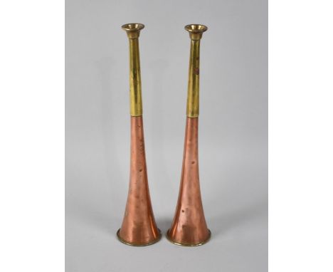 A Pair of Copper and Brass Hunting Horns, 26cms Long 