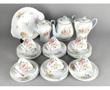 A Collection of Shelley Wild Flowers Teawares to Comprise Six Cups, Eight Saucers, Nine Side Plates, Cake Plate, Hot Water Po