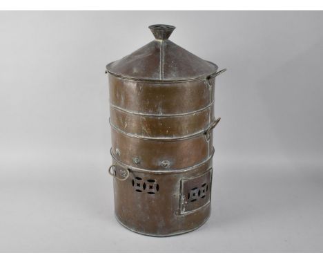 A Vintage Copper Three Section Food Cooker or Roaster of Circular Form, 46cms High and 26cms Diameter 