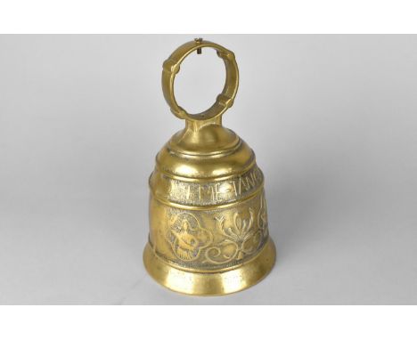 A Reproduction Brass Bell with Ring Handle, 21.5cms High 