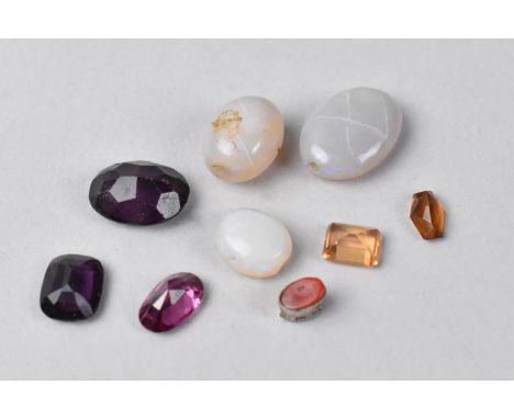 A Collection of Various Cut Stones to include Amethyst and Citrine types together with Three Opal Stones, Largest 16.6mm by 1