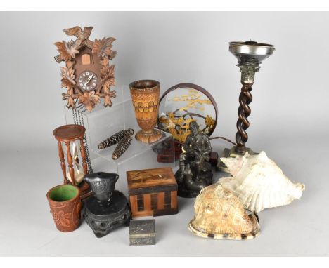 A Collection of Various Items to Comprise Cuckoo Clock, Chinese Archaic Item, Barley Twist Lamp Base with Corinthian Capital,