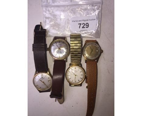 A group of four vintage gold plated wristwatches comprising an Oris, a Neptune, A Worcester and a Delvina. 