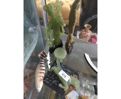 Jade horse, jade stand, soapstone figure, composition figure and a shell fish 