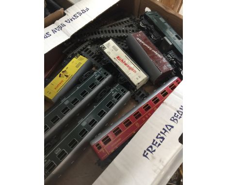 A set of continental HO model railway trains 