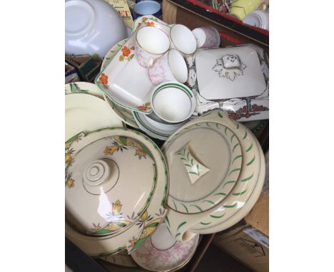 A mixed lot of mainly Art Deco china including a Crown Ducal tureen, a Burleigh ware tureen and two dishes, a Crownford turee