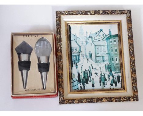 A Monet wine stopper and a small print after Lowry. 