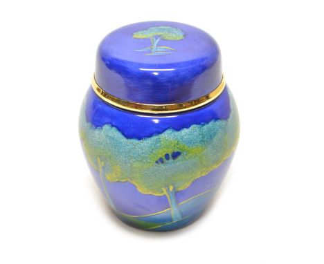 Moorcroft Enamel ginger jar decorated in Moonlit Blue Moorcroft Enamels ginger jar and cover decorated in Moonlit Blue, print