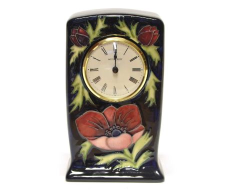 Moorcroft Anemone pattern mantel clock Moorcroft Anemone pattern mantel clock on blue ground with original dial, painted and 