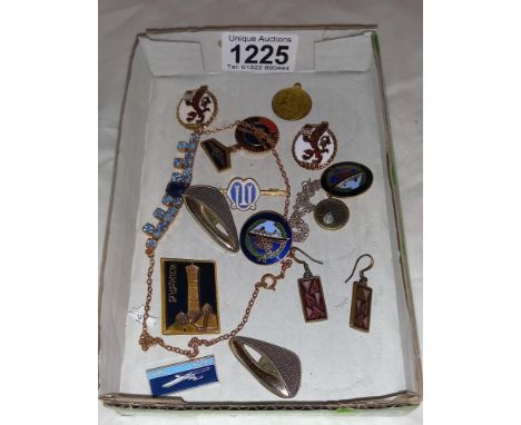 A selection of enamel badges etc including QE2 &amp; Russian examples