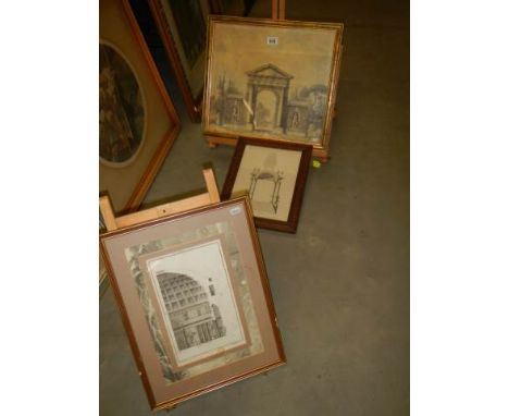 Three framed and glazed architectural prints, COLLECT ONLY.