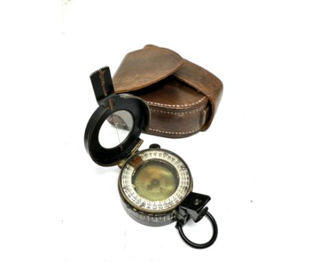 Leather Cased Military Compass, Maker Troughton &amp; Simms Ltd 