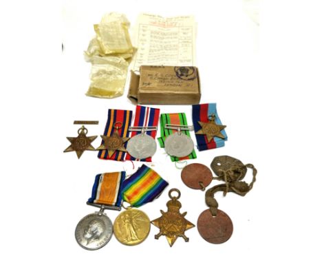 ww1 &amp; ww2 boxed medal groups father &amp; son with dog tags ww1 trio to 1100 pte.r.w.crick e.kent .r boxed ww2 medals to 