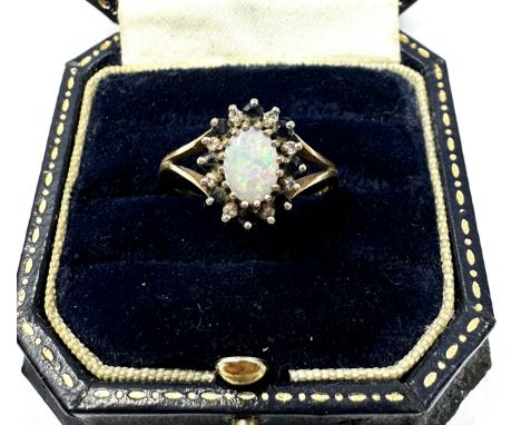 9ct gold diamond, sapphire &amp;  opal cluster ring (2.3g) split 