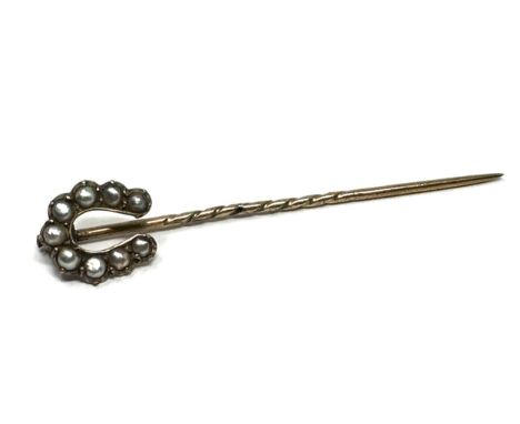 Antique 9ct gold &amp; seed-pearl stick pin weight 1.4g 