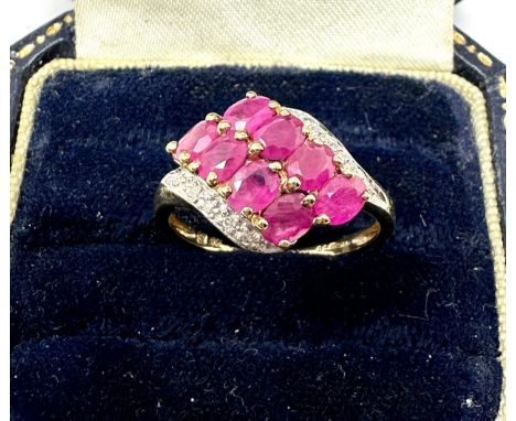 9ct gold diamond &amp; synthetic ruby dress ring (2.5g) 
