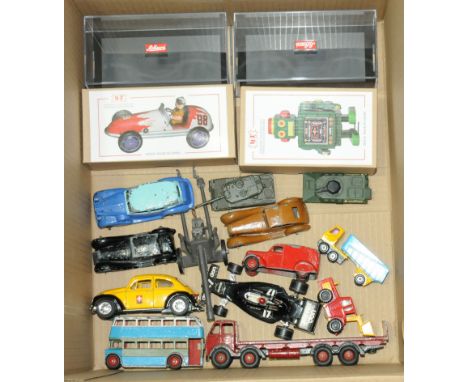 A mixed group to include Blech Fabrik MS519 Robot &amp; MS508 Champions Racer, Dinky Foden Flatbed Truck (Red), Corgi Shadow-
