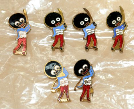 Robertson's golly Cricket Player and Golfer vintage badges: (1) Cricket Player, impressed H W MILLER LTD B'HAM 18, eyes down,