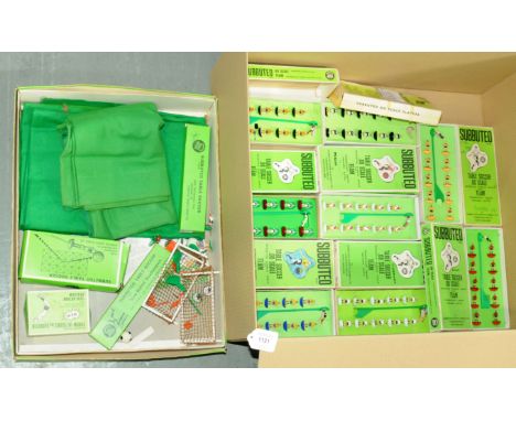 Subbuteo a mixed boxed group to include Teams (Some appear to be repainted), Balls, Goalkeepers, Throw In Figures, Extra play