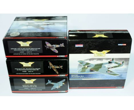 Corgi a boxed Aviation Archive 1/72 scale group to include AA37302 DH Vampire FB.9, AA32818 Mosquito FB VI, AA39203 Spitfire 