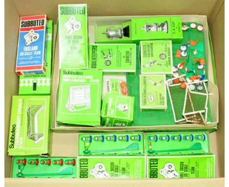 A group of Subbuteo to include 4x boxed Teams, boxed accessories such as Balls, Cups, Scoreboards, TV Towers plus others. See