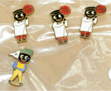 Robertson's golly vintage badges: (1) - (3) Lollipopman, 1970s, impressed REV GOMM FREDERICK ST B'HAM, Dodds reference 62a; (