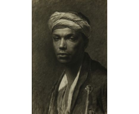 Arthur COMFORT (1864-1935) Portrait of a young turbaned Arab Charcoal Signed 51 x 33 cm Condition report: No condition issues