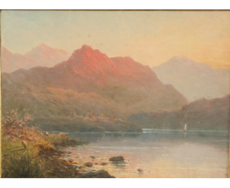 L LEROUX Sunlit Peaks, Wales Oil on paper Signed 22 x 29.5cm Condition report: Some cracks in light areas.