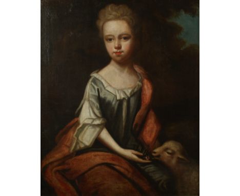 Early/mid 18th century Portrait of a seated young lady, a lamb at her sideOil on canvas, lined73 x 61cm(See illustration) Con