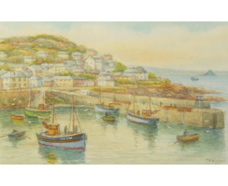 Arthur WHITE (1865-1953)St Ives HarbourSigned and titled12.5 x 35 cmTogether with two others, one watercolour and one sampler