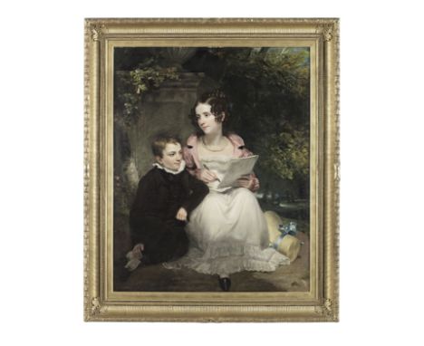 Henry William Pickersgill RA (London 1782-1875)The Countess of Clanwilliam and her brother, seated in a garden, writing a let