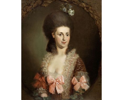 Johann Ernst Heinsius (Thuringia 1740-1812 Erfurt)Portrait of a lady, half-length, in a pink dress, within a feigned oval of 