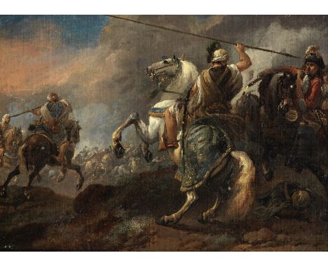 Jan Wyck (Haarlem circa 1652-1700 Mortlake)A Saracen on horseback before a cavalry skirmish; and An equestrian portrait  the 