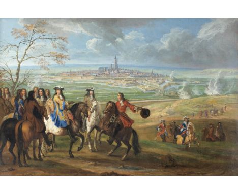 Circle of Adam Frans van der Meulen (Brussels 1632-1690 Paris)King Louis XIV before a besieged cityoil on canvas 67.1 x 103.2