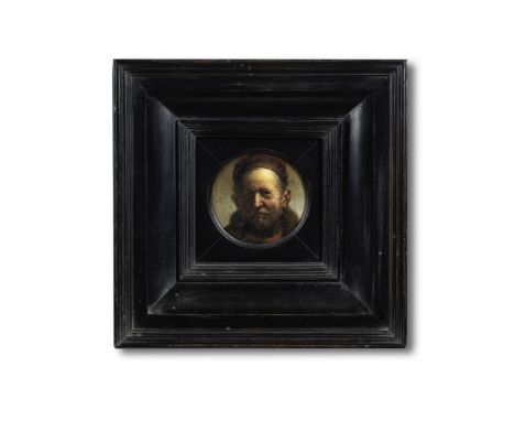 Follower of Rembrandt Harmensz. van Rijn (Leiden 1606-1669 Amsterdam)Portrait of a bearded old man oil on panel, tondo6.5 cm.