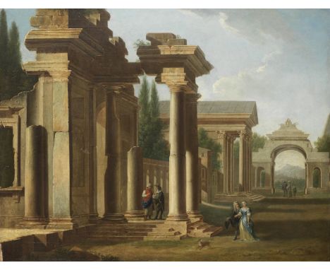 Niccolò Codazzi (Naples 1642-1693 Genoa)A capriccio of classical ruins with elegant figures promenading oil on canvas 95.4 x 