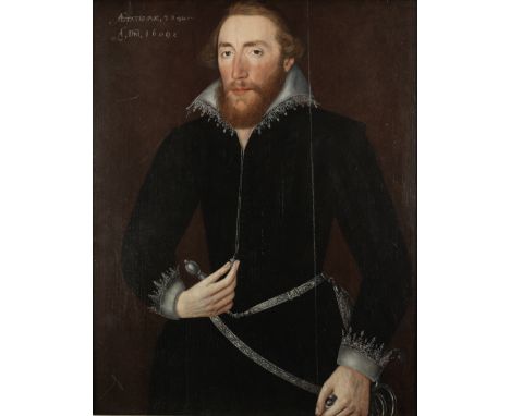 Circle of Marcus Gheeraerts the Younger (Bruges 1561-1635 London)Portrait of a gentleman, three-quarter-length, in black cost