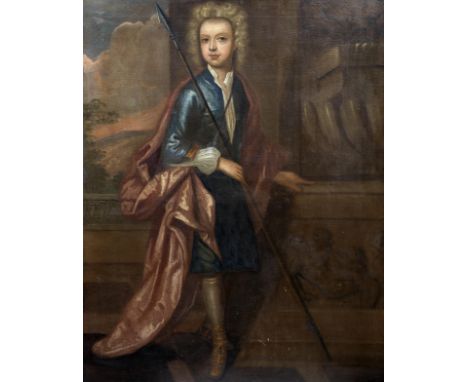 English School, 18th CenturyPortrait of a boy, full-length, in a blue coat holding a spear oil on canvas125.1 x 98.2cm (49 1/