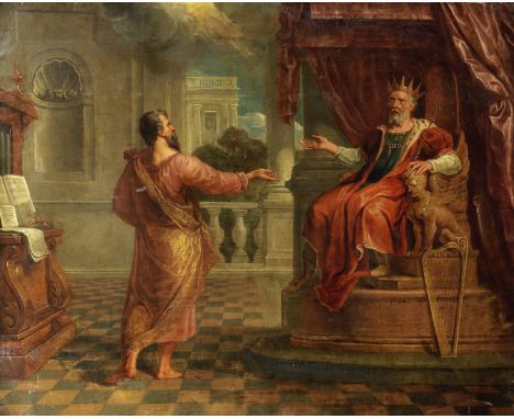Attributed to Peter van Lint (Antwerp 1609-1690)David rebuked by Nathan oil on copper87.8 x 105.5cm (34 9/16 x 41 9/16in).For