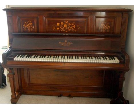 Steinway (c1907)
A Model K upright piano in a rosewood and floral inlaid case.