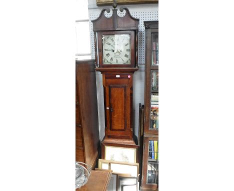 A 19TH CENTURY OAK AND CROSSBANDED LONGCASE CLOCK the eight day movement with painted dial signed 'Halliday Bridgewater' 