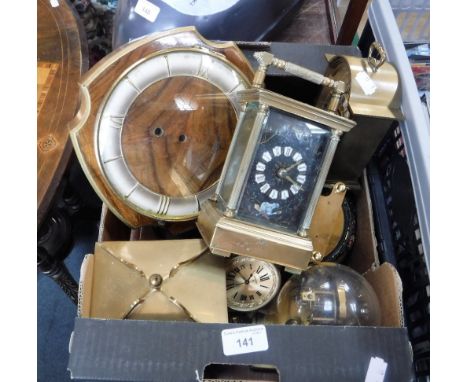 A 19TH CENTURY CARRIAGE CLOCK with a black and floral decorated dial (elements to the movement, including balance missing) an