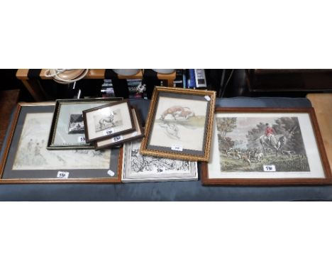 GEOFFREY SPARROW, A.R.E.: 'Sun and Shadow, the Crawley and Horsham in Freeman's Gorse' aquatint, and other works of hunting a